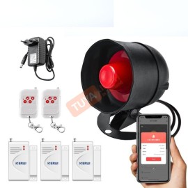 SRW12 ไซเรนเสียงไร้สาย ควบคุมการใช้งานผ่านแอปพลิเคชั่น WIFI สีดำแดง 110dB 9V