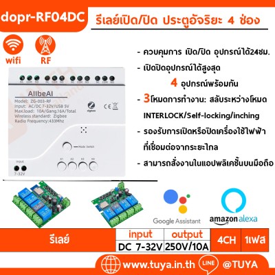 DOPR-RF04DC  รีเลย์เปิด/ปิด ประตูอัจริยะ 4 ช่อง WIFI + RF 4CH 