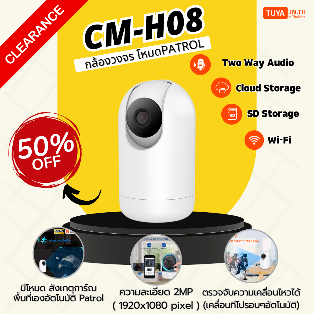 ลดกระหน่ำ! CM-H08 กล้องวงจรปิดไร้สายในบ้านหมุนได้ WIFI 2MP 5V AI Humanoid มีโหมดPatrol Clearance Sale ต้อนรับปีใหม่