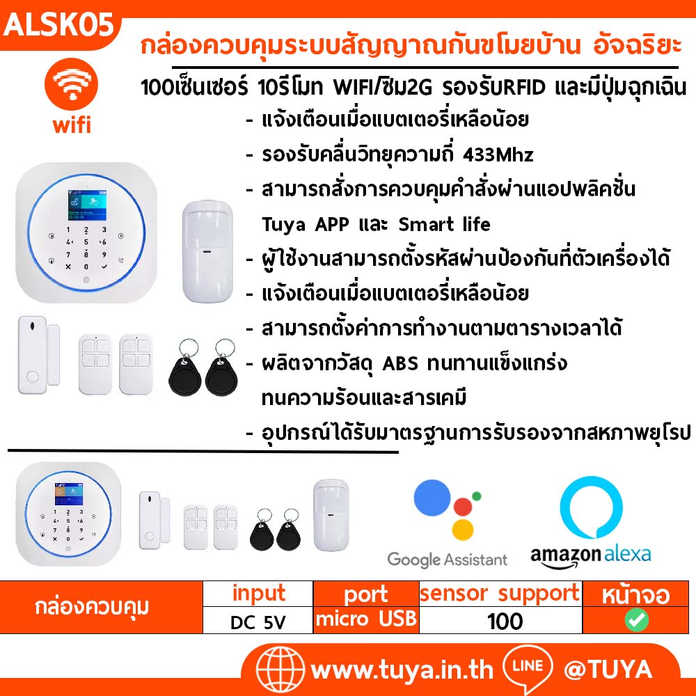 ALSK05 กล่องควบคุมสัญญาณกันขโมยอัฉริยะ WIFI รองรับการเชื่อมต่อ 100เซ็นเซอร์ 10รีโมท  รองรับซิมการ์ด แจ้งเตือนผ่านแอพ รองรับสั่งงานด้วยเสียง เมนูใช้งานง่าย
