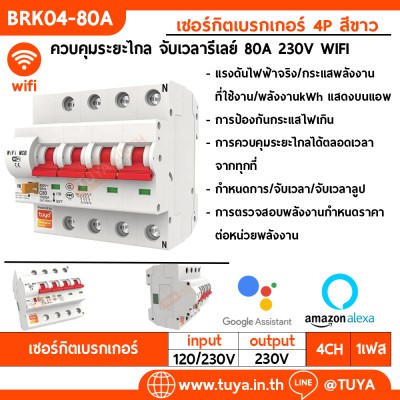 BRK03-80A เซอร์กิตเบรคเกอร์ไฟฟ้า WIFI 2.4GHZ 3สวิตซ์ สั่งงานผ่านแอปพลิเคชั่น 80A 230V