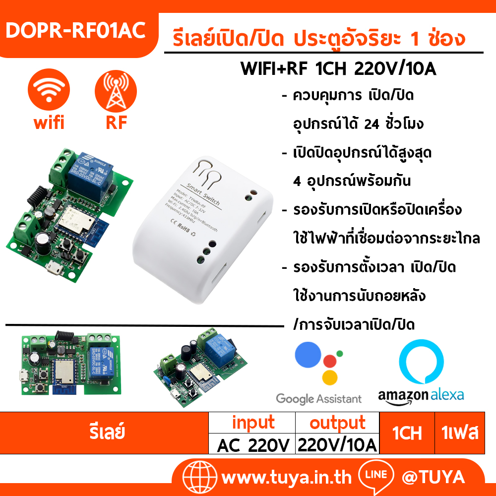 DOPR-RF01AC  รีเลย์เปิด/ปิด ประตูอัจริยะ 1 ช่อง WIFI+RF 1CH  