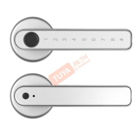 BFDL04   กลอนประตูแบบก้านใช้ภายในร่ม Bluetooth ปุ่มแบบทัช ลายนิ้วมือ+แอปพลิเคชัน+กุญแจ+รหัส สีเทาAAA*4 1.5V