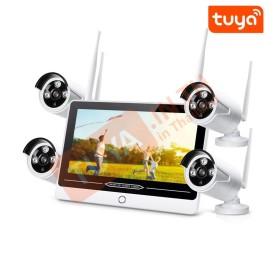 CMKS-A04 ชุดกล้องวงจรปิดไร้สาย NVR พร้อมหน้าจอ 12" ในตัว และกล้องกันน้ำ WIFI 4 ตัว IP66 HDD 2.5" 220V 10A