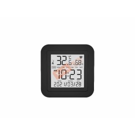 RTHS01 รีโมทควบคุมครอบจักรวาล IR และนาฬิกาปลุกแบบมีหน้าจอแสดงผล และเซ็นเซอร์ตรวจจับอุณหภูมิและความชื้นในตัว WIFI สีดำ Micro usb DC5V