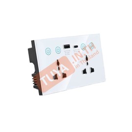 SKUS-B03  เต้าปลั๊กเสียบไฟฟ้าหน้าเป็นกระจก สีขาว ด้านหลังสีดำ แบบมีปุ่มทัชเปิดปิด มี USB และ TYPE-C WIFI 220V 16A