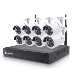 CMRK02 ชุดกล้องวงจรปิดไร้สายแบบ 8 ตัว WIFI พร้อมระบบ NVR รักษาความปลอดภัยกลางแจ้ง แสดงผลภาพชัดเจน 15fps 1080P 2.0 MP  H.264